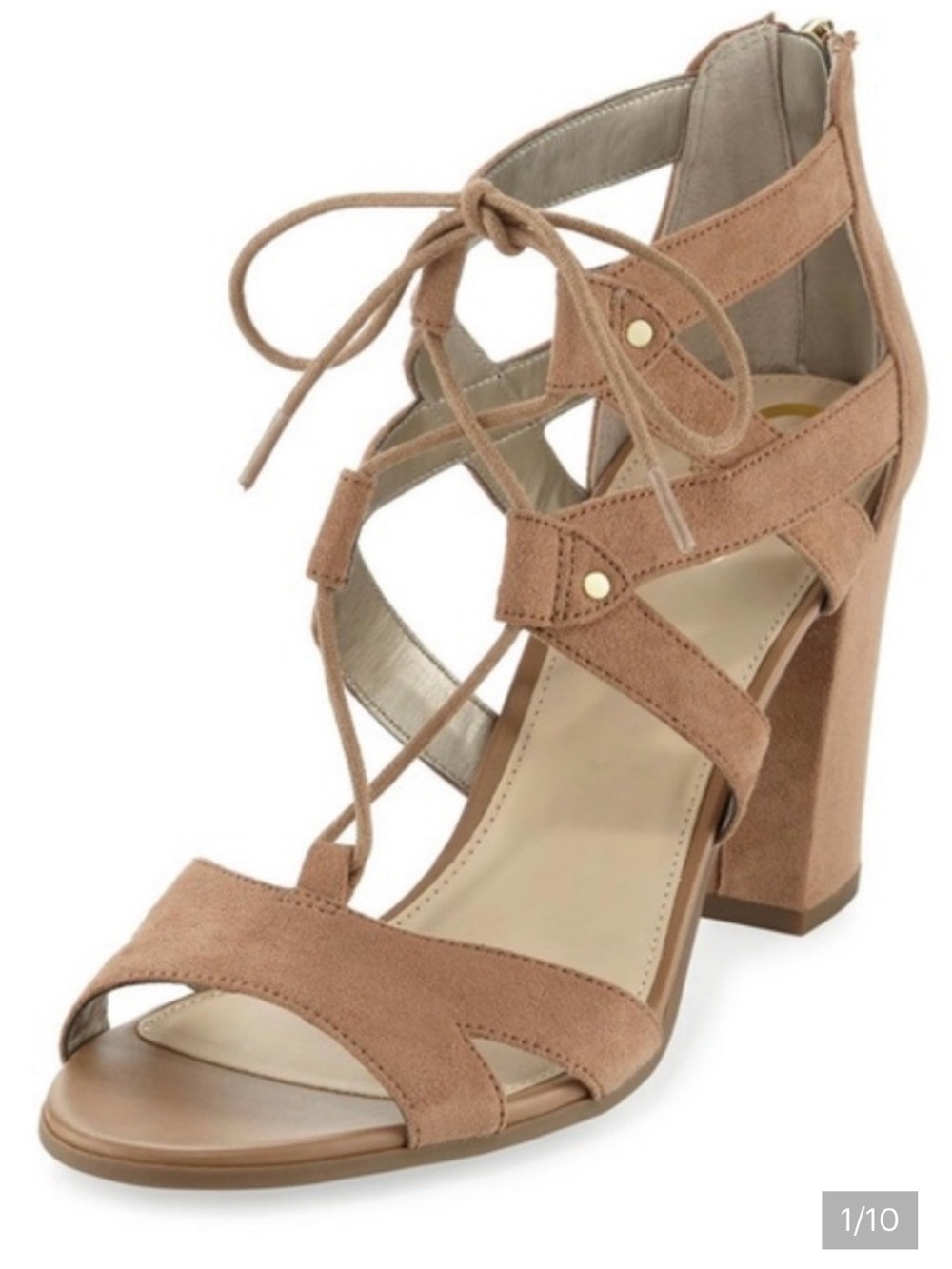Circus by Sam Edelman Taupe Lace-Up Suede Block Heel Sandal